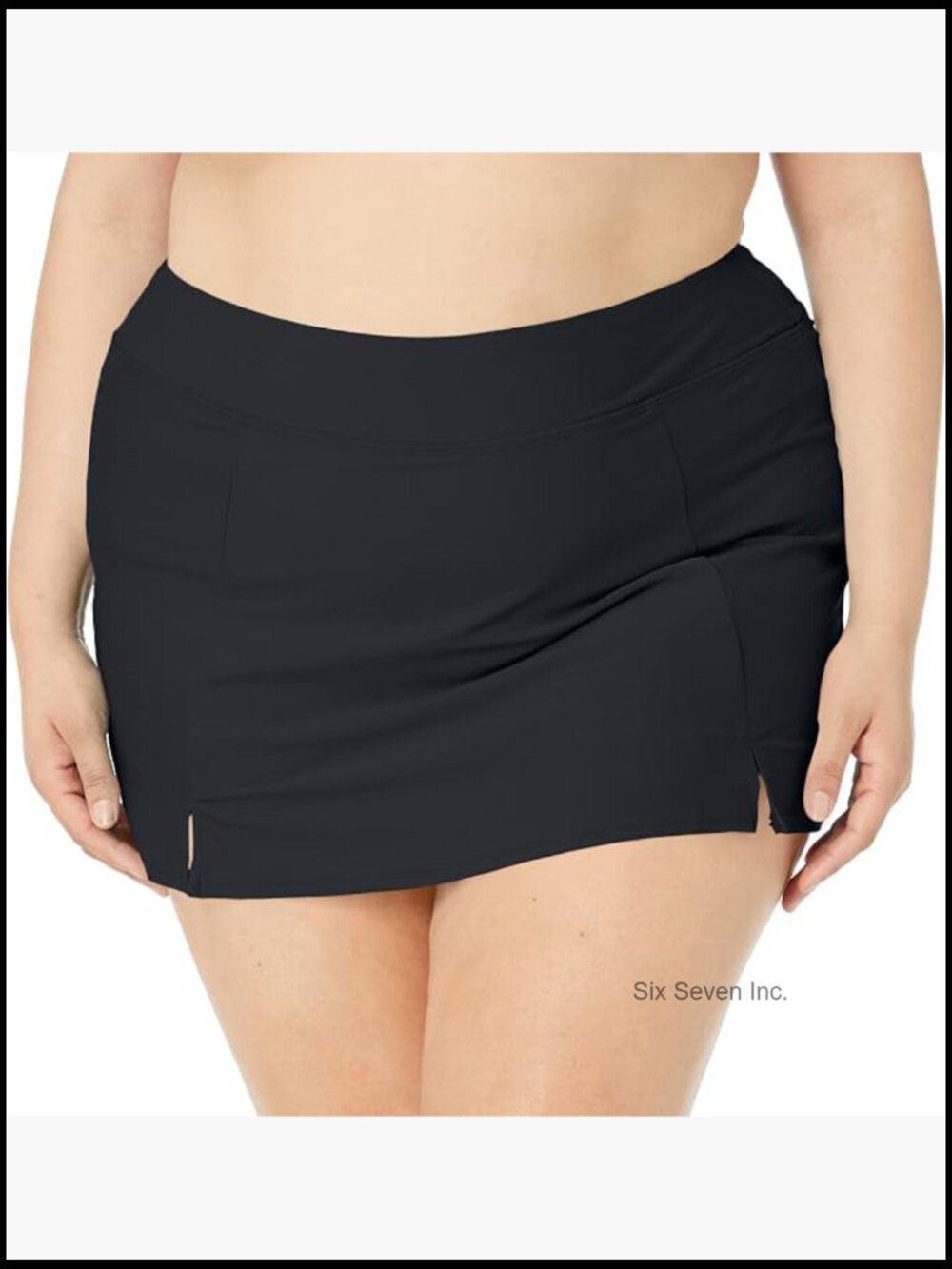 Plus Size Side Slit Swim Skirt Bikini Bottoms with Tummy Control
